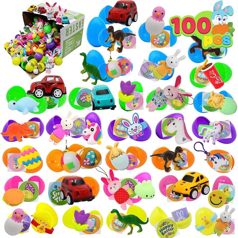 100PCS Prefilled Easter Eggs Kit – Surprise Toys, Stickers & Party Fillers for Kids