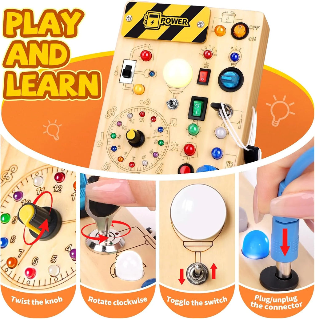 Montessori LED Busy Board | Wooden Sensory Switch Toy