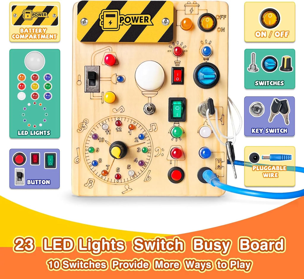 Montessori LED Busy Board | Wooden Sensory Switch Toy