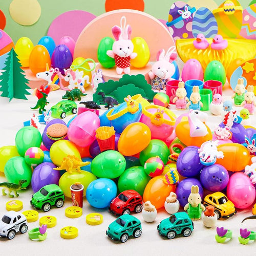 100PCS Prefilled Easter Eggs Kit – Surprise Toys, Stickers & Party Fillers for Kids