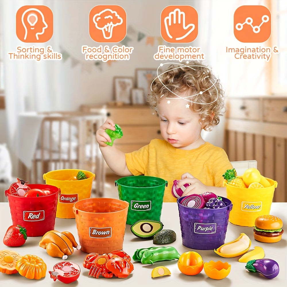 Kids Pretend Play Cutting Food Toy Set – 77PCS Colorful Kitchen Playset
