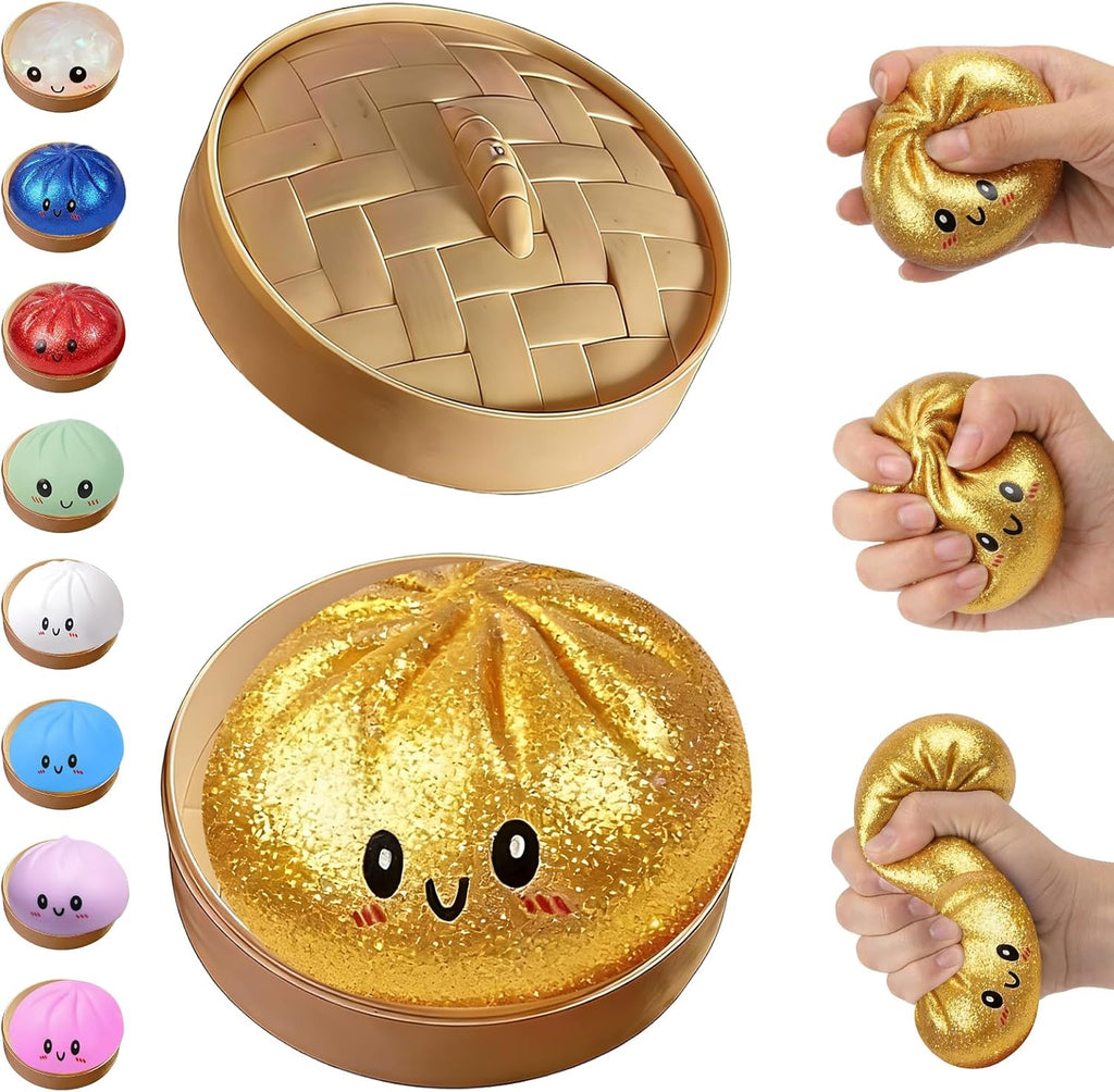 Jumbo Dumpling Squishy Toy – Super Soft Squeeze Stress Relief Toy with Steamer Box-4pcs
