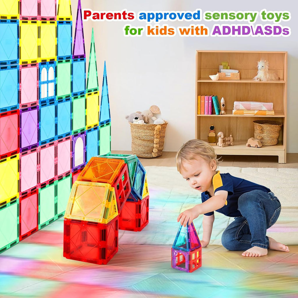 Magnetic Tiles Building Blocks for Kids | STEM Montessori Magnetic Toy Set (100 Pieces)