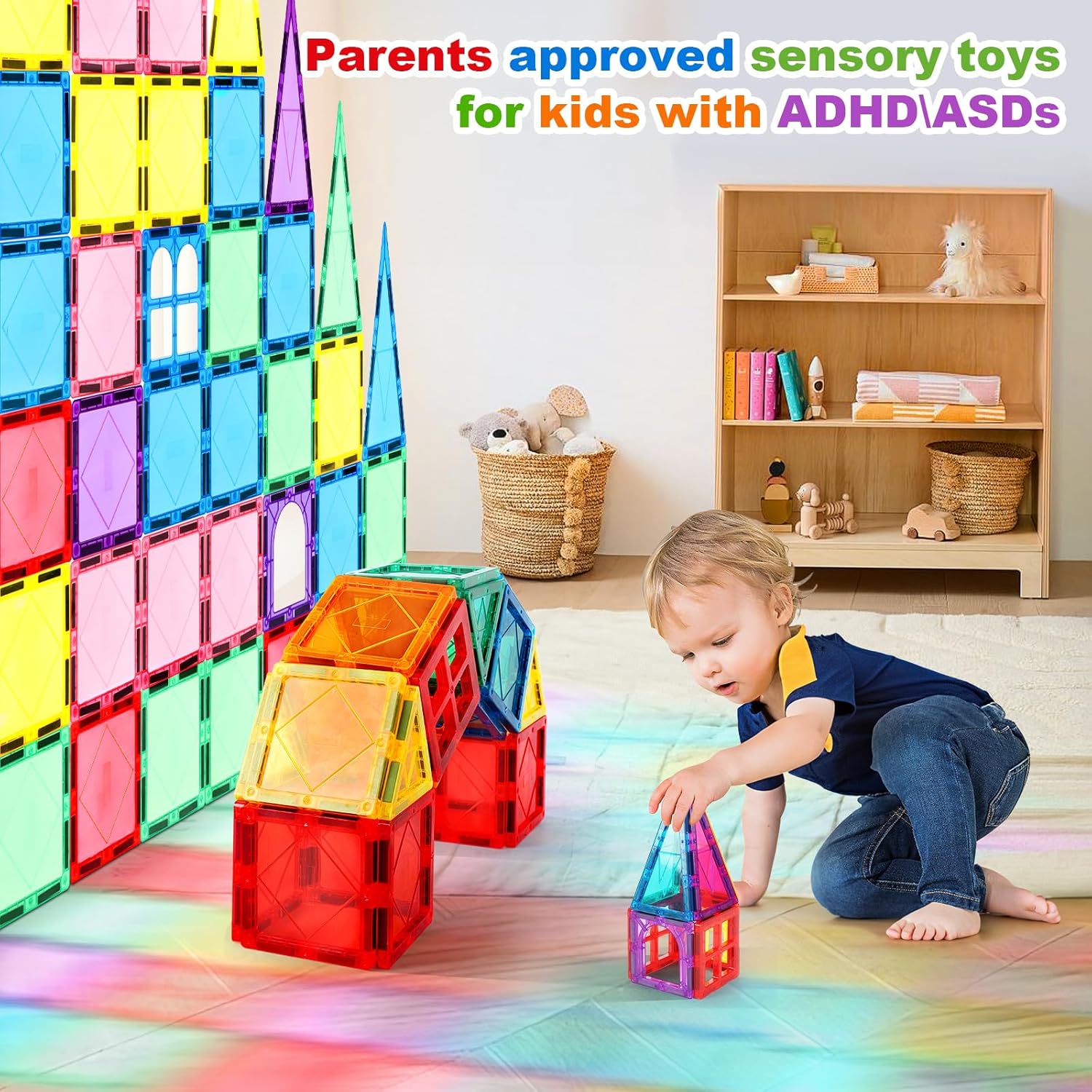 Magnetic Tiles Building Blocks for Kids | STEM Montessori Magnetic Toy Set (100 Pieces)