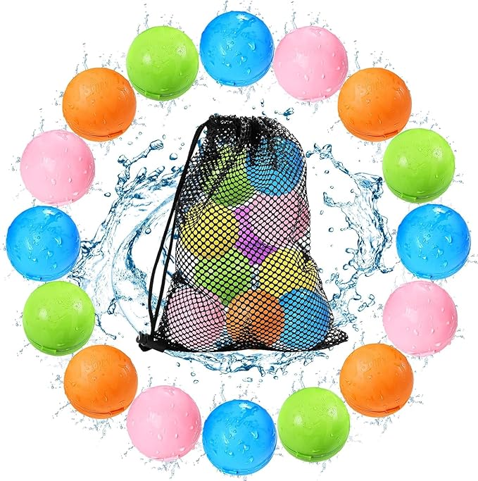 Wiederverwendbare Wasserbomben für Kinder, 16 Stück | Selbstschließende Silikon-Splash-Bälle für Pool & sommerlichen Spielspaß im Freien