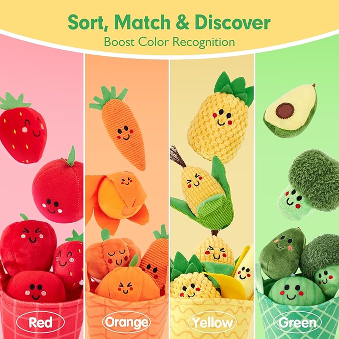Baby Sensory Toys 6-12 Months | Montessori Soft Fruit & Vegetable Sorting Toy Set (16 PCS)