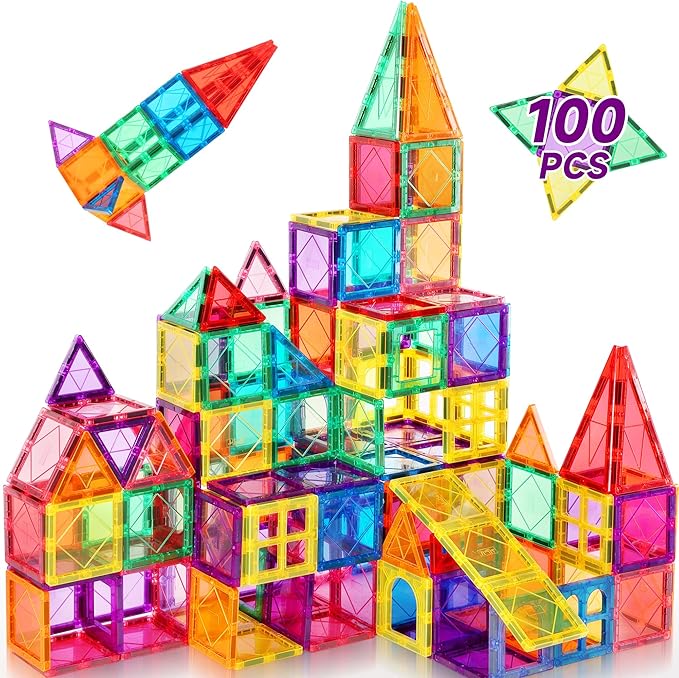 Magnetic Tiles Building Blocks for Kids | STEM Montessori Magnetic Toy Set (100 Pieces)