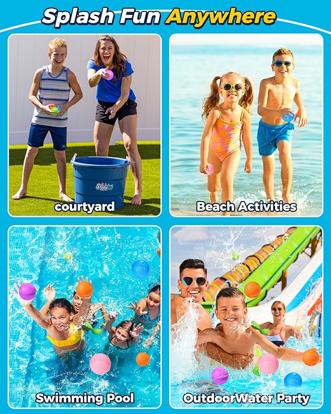 Reusable Water Balloons for Kids 16PCS | Self-Sealing Silicone Splash Balls for Pool & Summer Outdoor Play