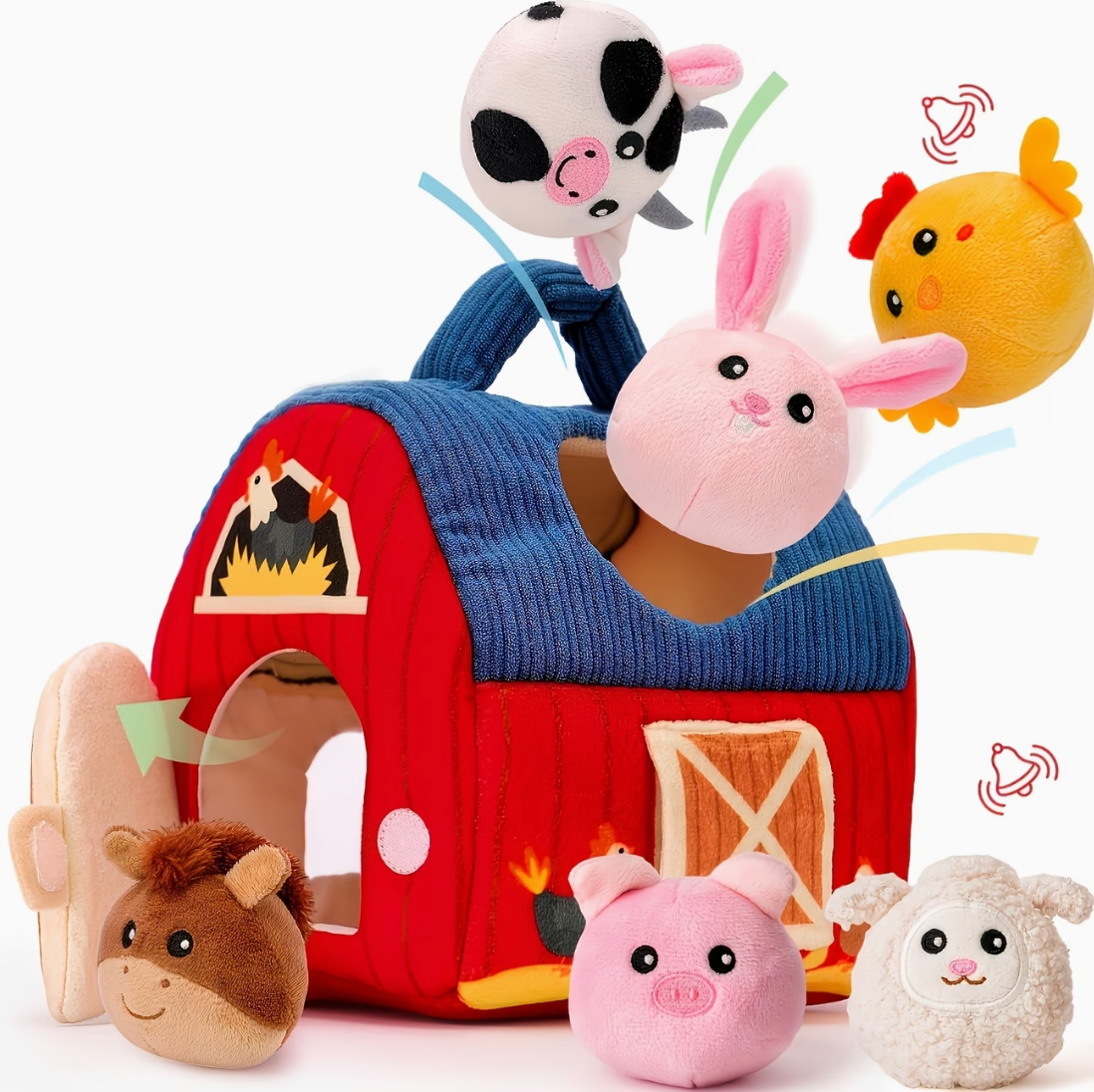 7pcs Farm Playset, Includes 6 Plush Animal Barn Animals