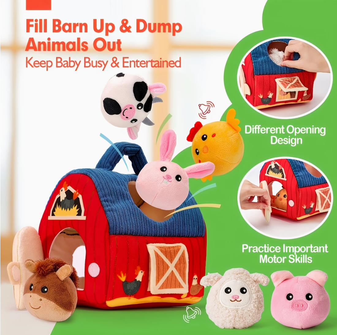 7pcs Farm Playset, Includes 6 Plush Animal Barn Animals