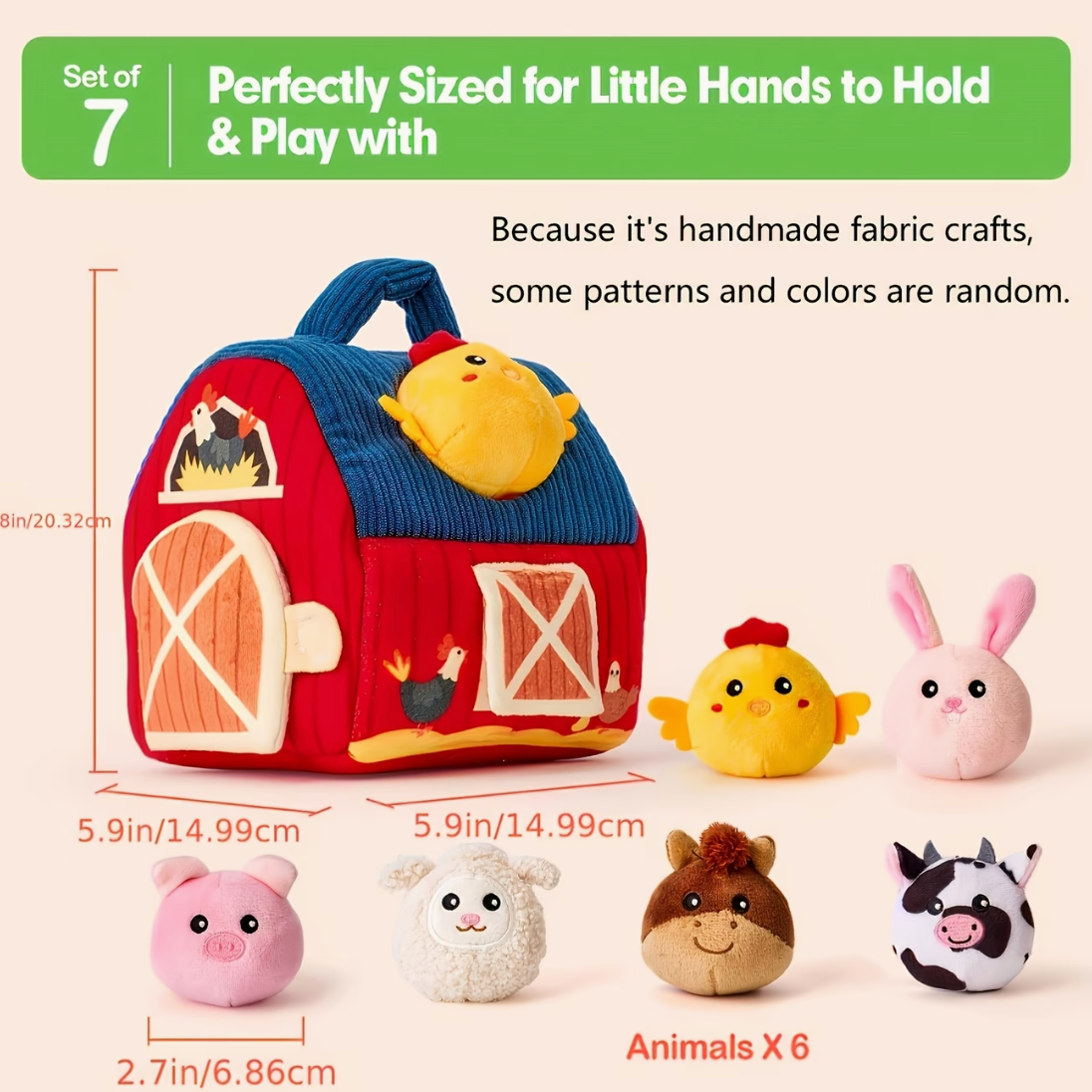 7pcs Farm Playset, Includes 6 Plush Animal Barn Animals