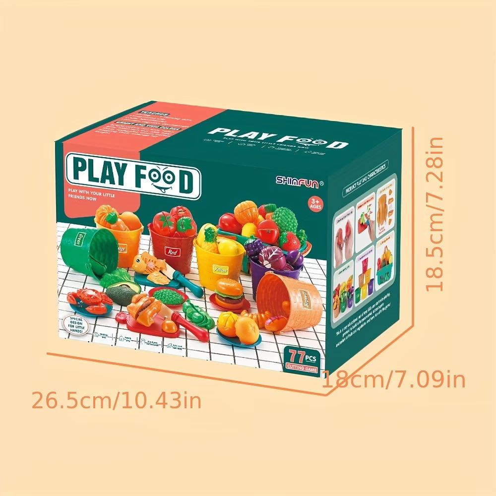 Kids Pretend Play Cutting Food Toy Set – 77PCS Colorful Kitchen Playset
