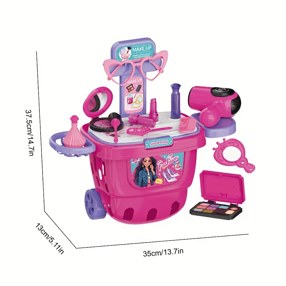 36PCS Kids Pretend Makeup & Beauty Playset – Fashion Dressing Toy Cart