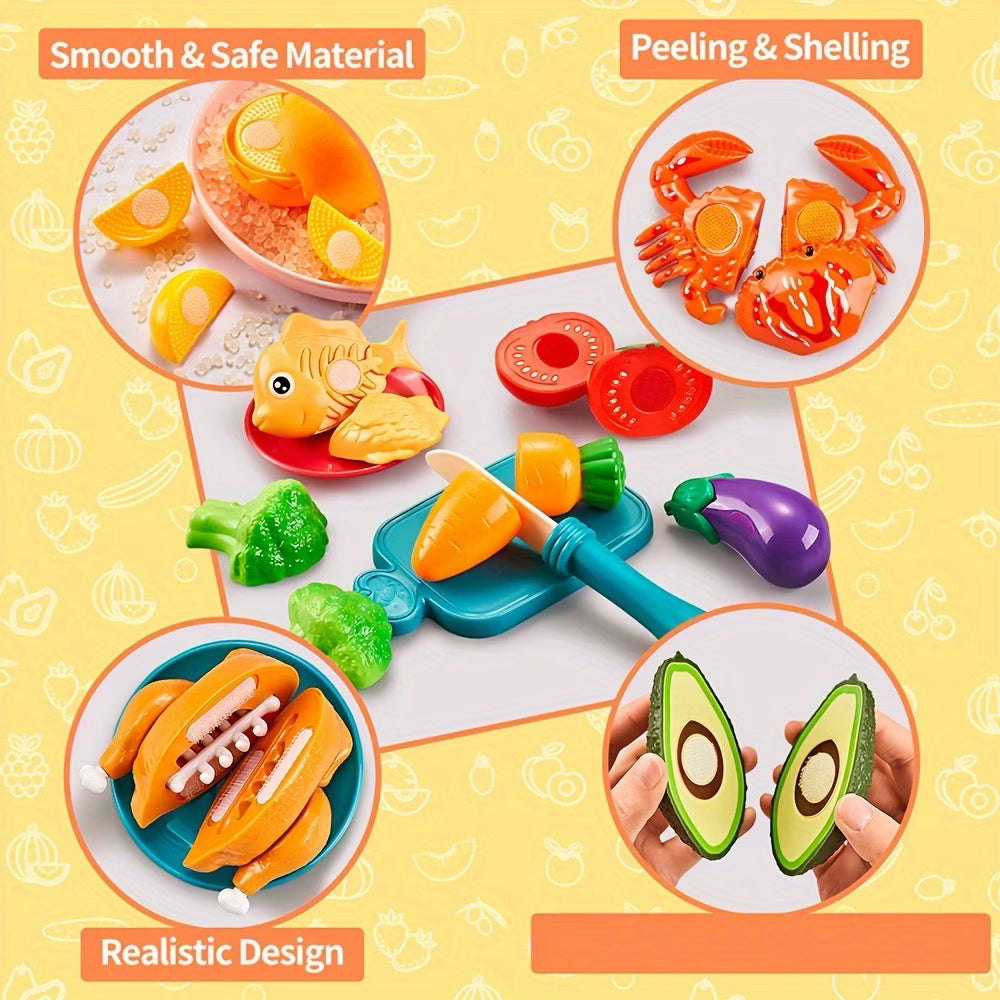 Kids Pretend Play Cutting Food Toy Set – 77PCS Colorful Kitchen Playset