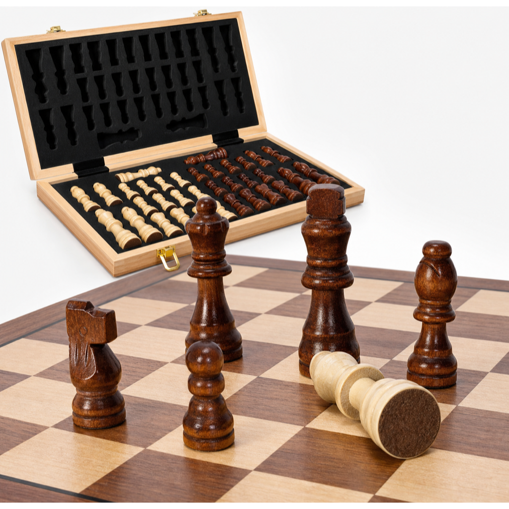 2-in-1 Magnetic Wooden Chess Set | Folding Portable Strategy Board Game