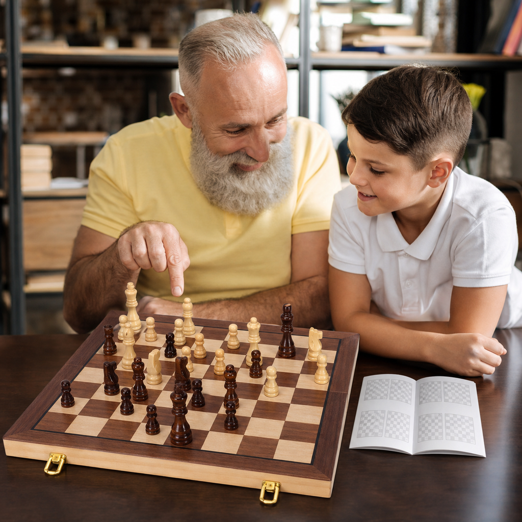 2-in-1 Magnetic Wooden Chess Set | Folding Portable Strategy Board Game