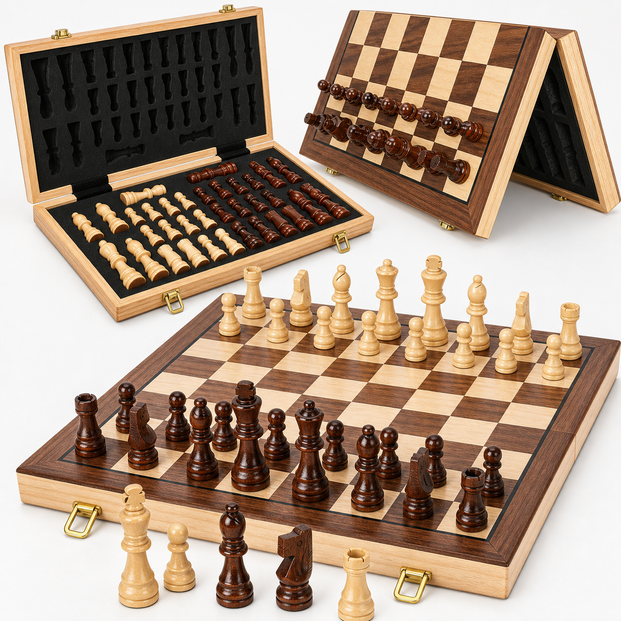 2-in-1 Magnetic Wooden Chess Set | Folding Portable Strategy Board Game