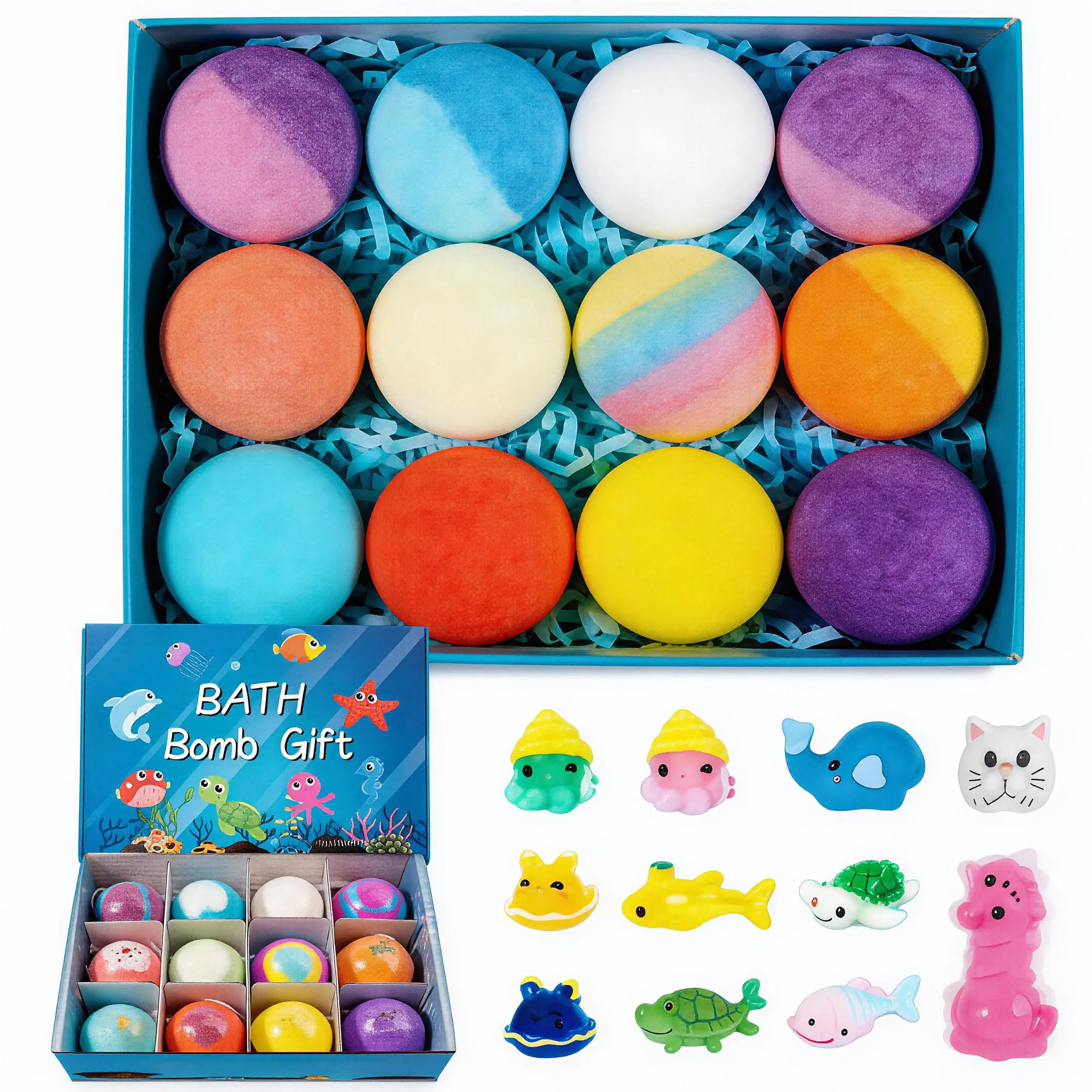 Magical Surprise Bath Bombs for Kids – 12-Pack Colorful Bath Fizzies with Hidden Toys
