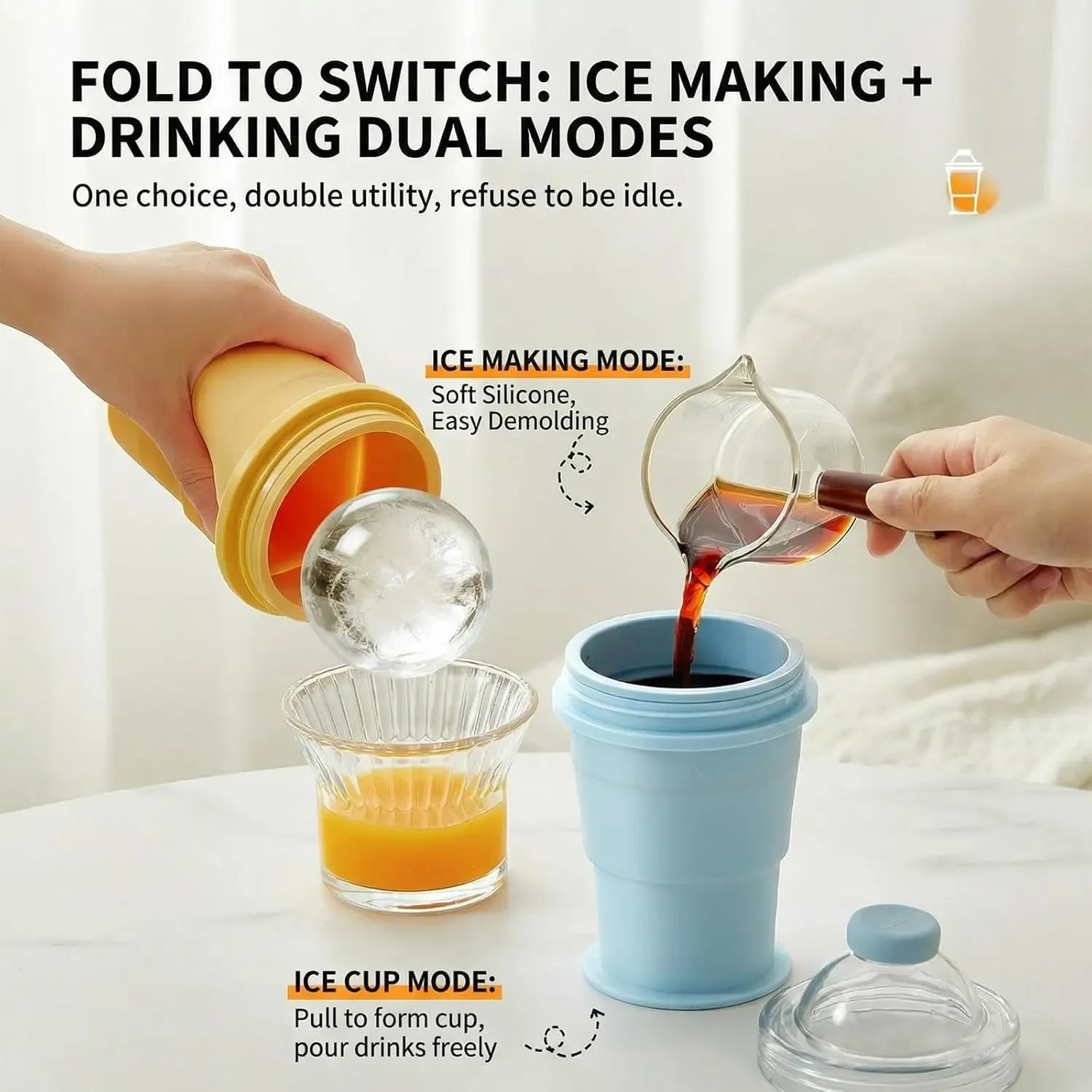 2-in-1 Silicone Ice Cup | Foldable Portable Cooling Drink Cup