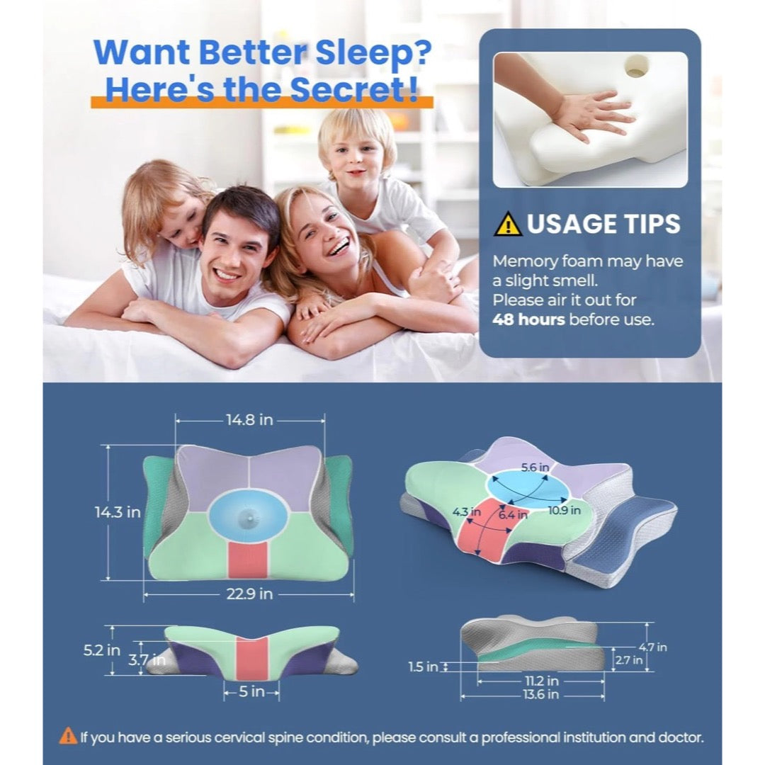 Neck Support Memory Foam Pillow | Contour Bed Pillow for Everyday Comfort