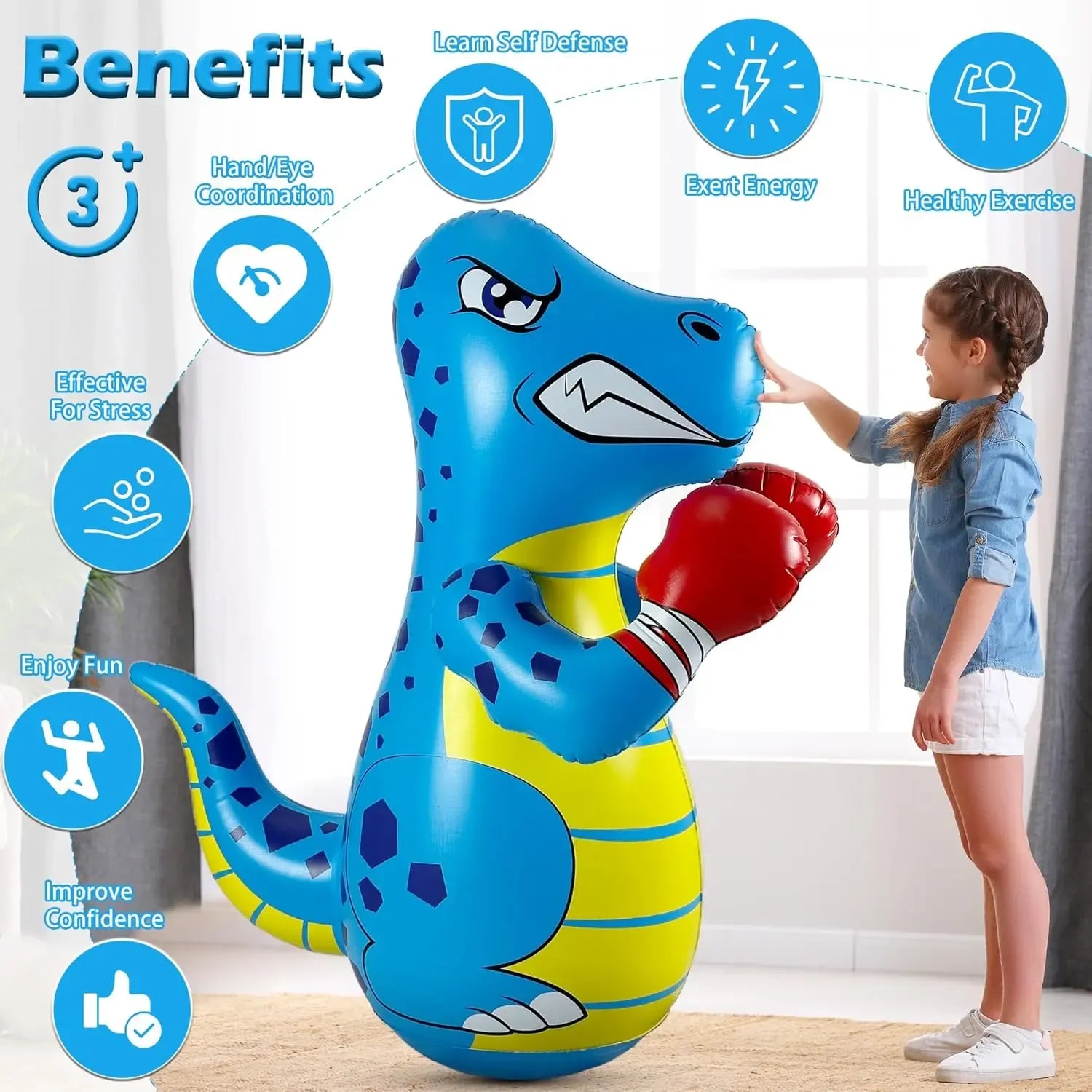 Inflatable Dinosaur Activity Buddy | Bounce-Back Motion Toy | Indoor | Outdoor Energy Play