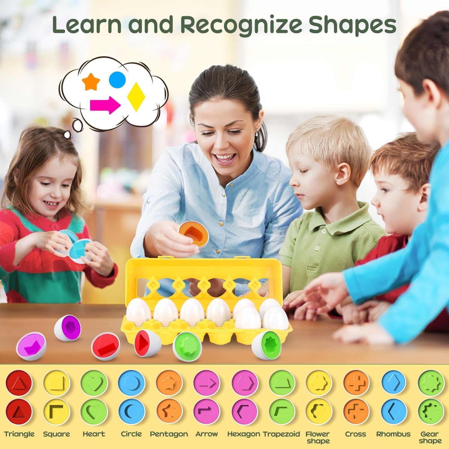 Montessori Matching Eggs Toy – Color & Shape Sorting Puzzle for Toddlers Fine Motor Learning