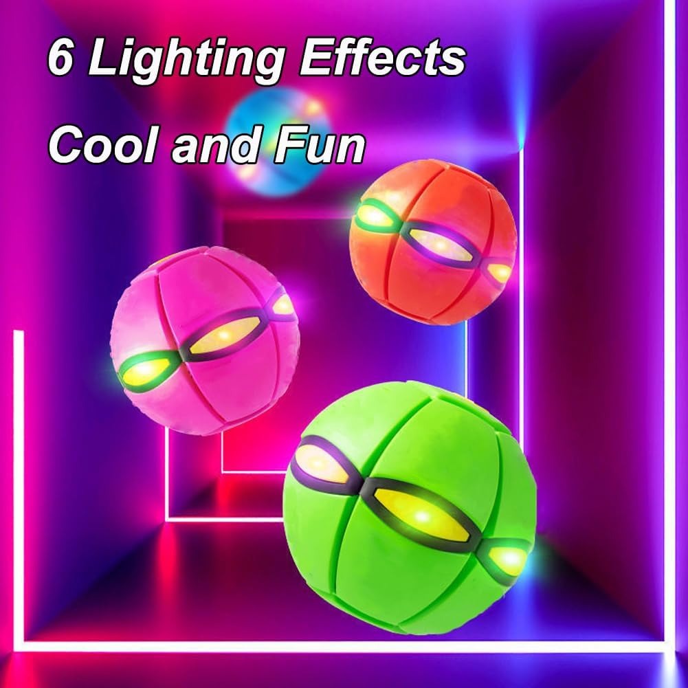 Magic Transforming Flying Ball Toy 2 in 1 LED Bounce Ball and Flying Disc for Kids