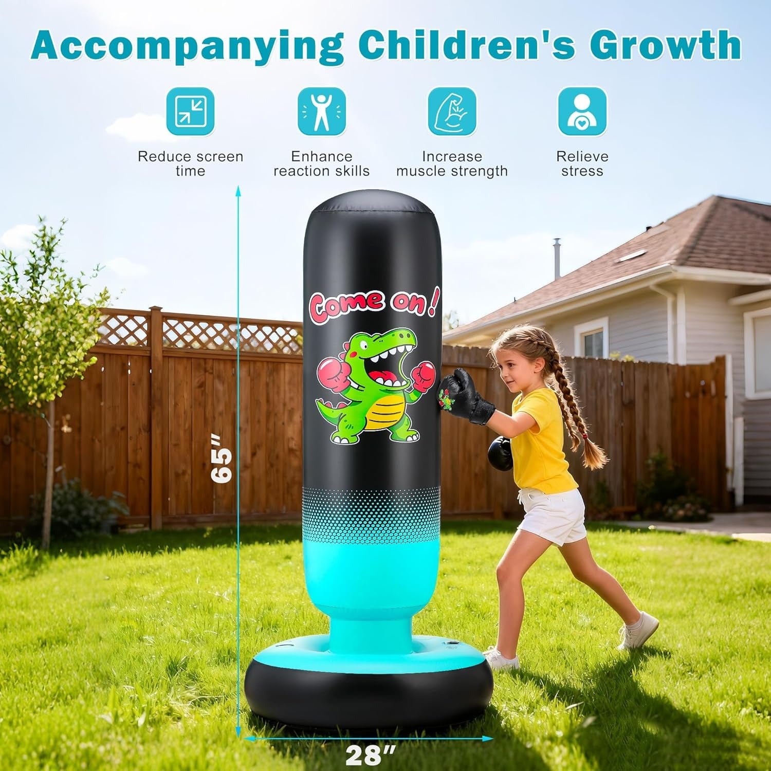 Kids Inflatable Punching Bag with Gloves – Freestanding Boxing Toy for Energy Release & Fitness Training
