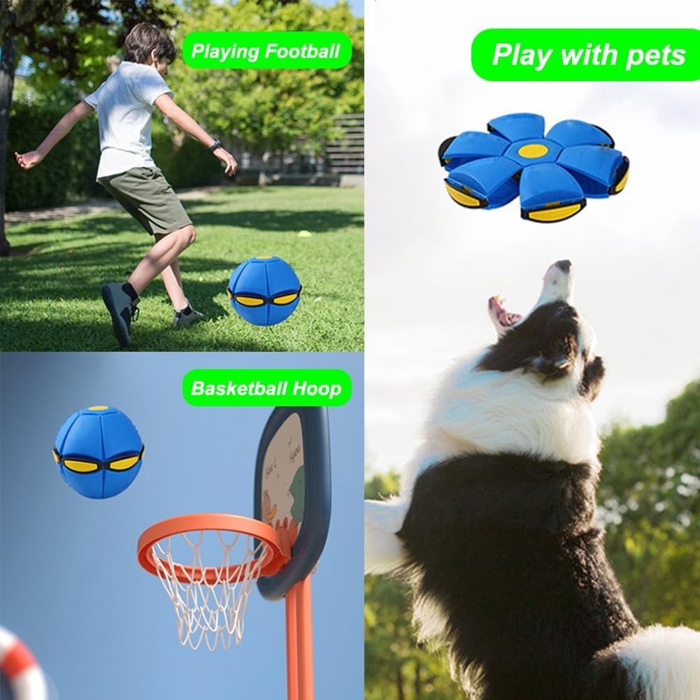 Magic Transforming Flying Ball Toy 2 in 1 LED Bounce Ball and Flying Disc for Kids