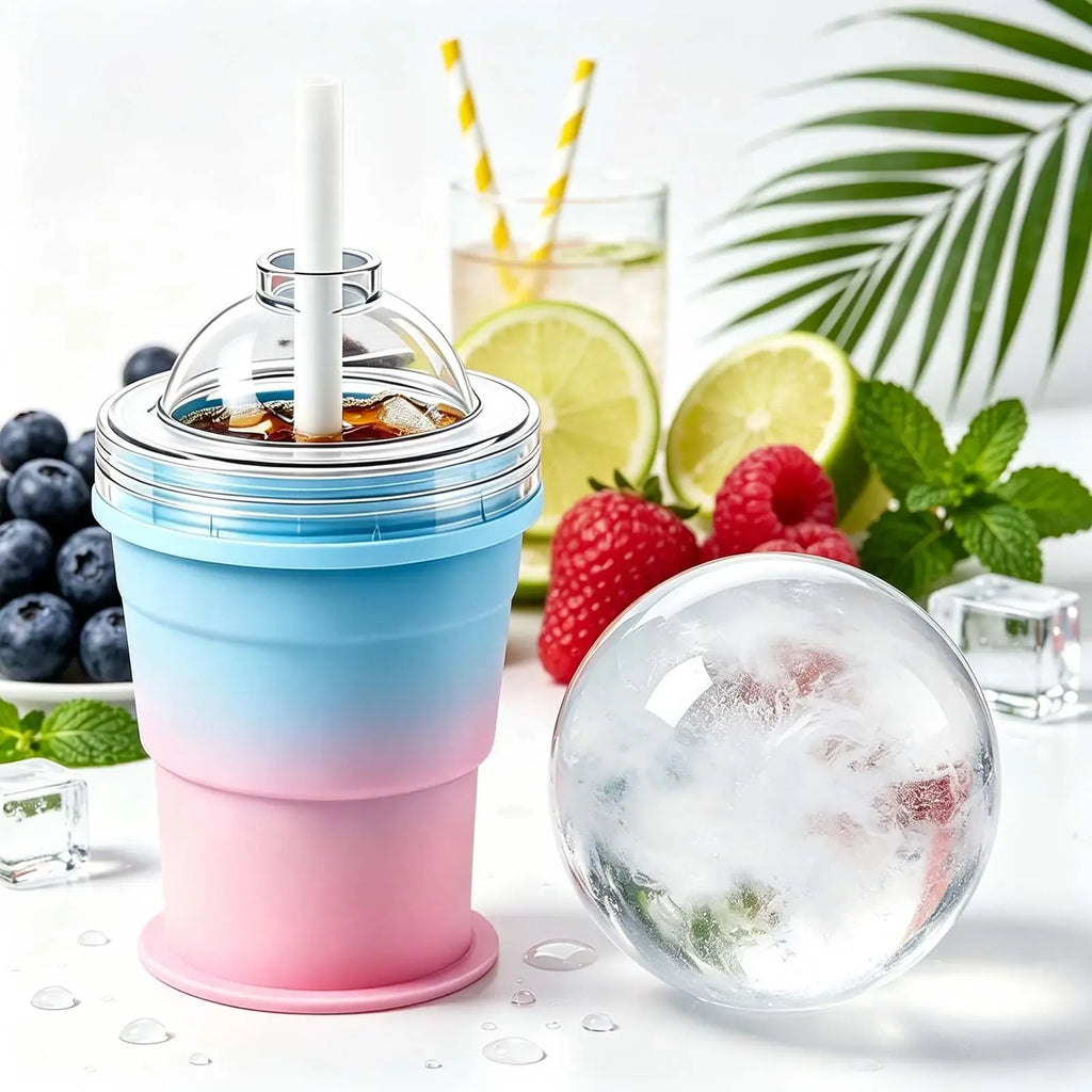 2-in-1 Silicone Ice Cup | Foldable Portable Cooling Drink Cup
