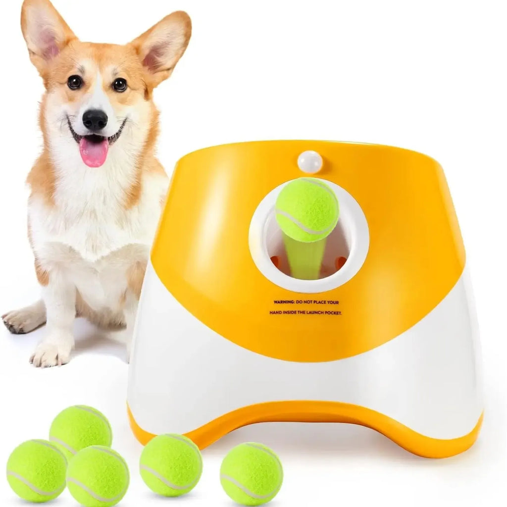 Interactive Fetch Play Machine | Adjustable Indoor | Outdoor Pet Activity Toy with 3 Tennis Balls