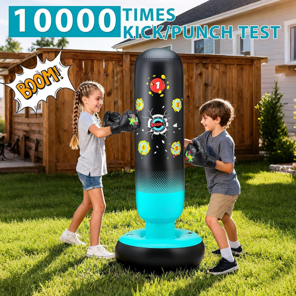 Kids Inflatable Punching Bag with Gloves – Freestanding Boxing Toy for Energy Release & Fitness Training
