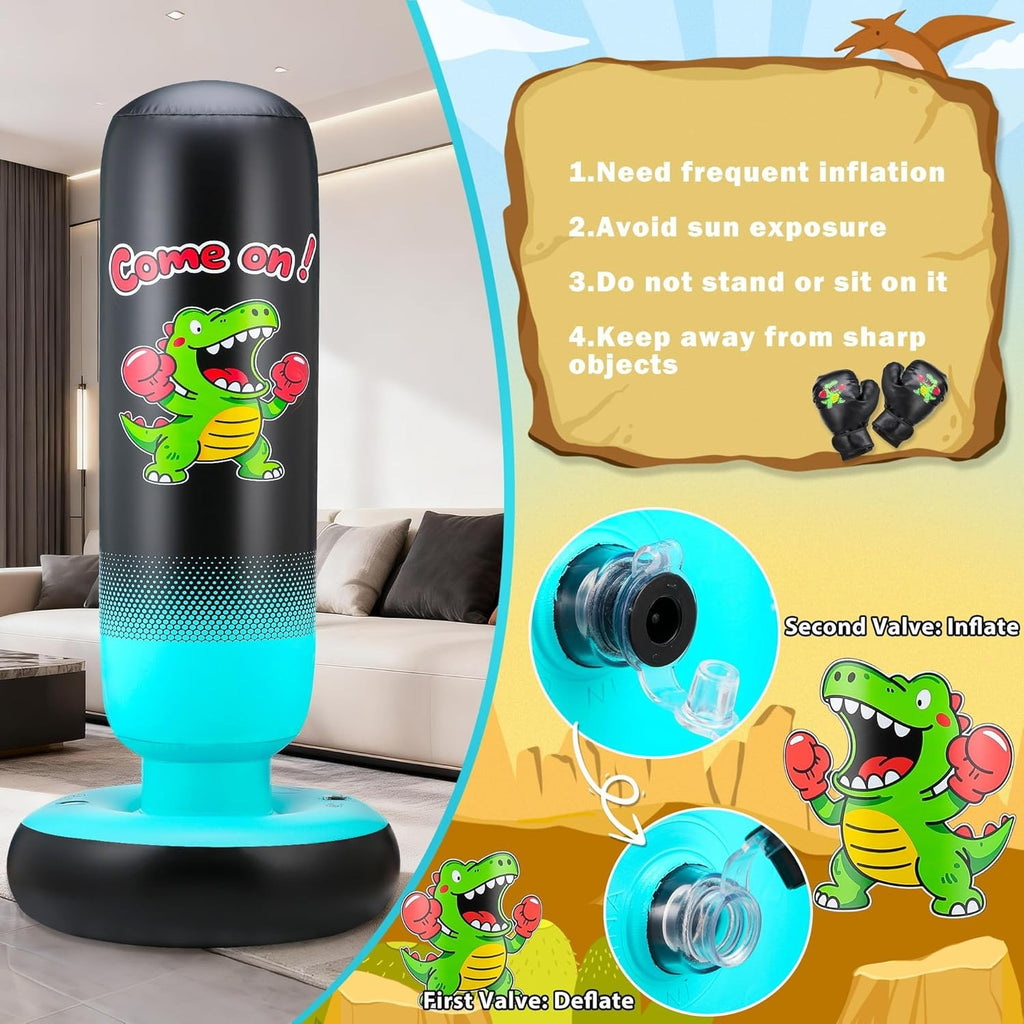 Kids Inflatable Punching Bag with Gloves – Freestanding Boxing Toy for Energy Release & Fitness Training