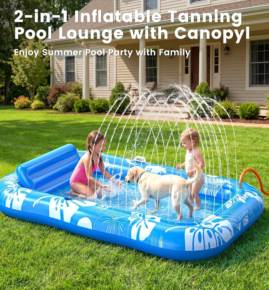 Inflatable Tanning Lounger with Sprinkler & Canopy | Summer Water Lounge Float