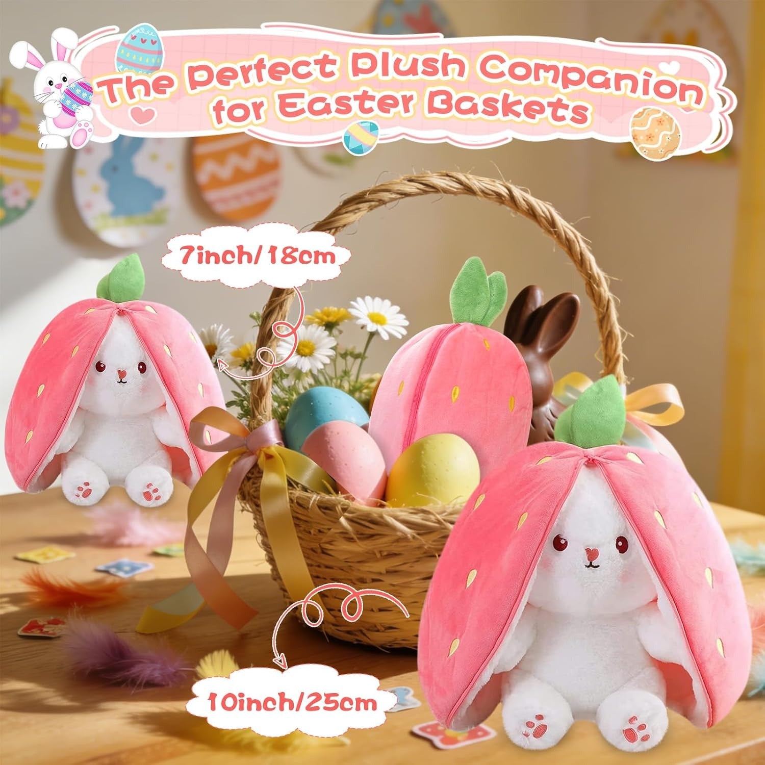Reversible Strawberry Bunny Plush – 2-in-1 Kawaii Flip Plush Toy-Cozy Pillow