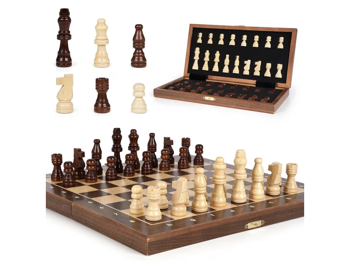 2-in-1 Magnetic Wooden Chess Set | Folding Portable Strategy Board Game