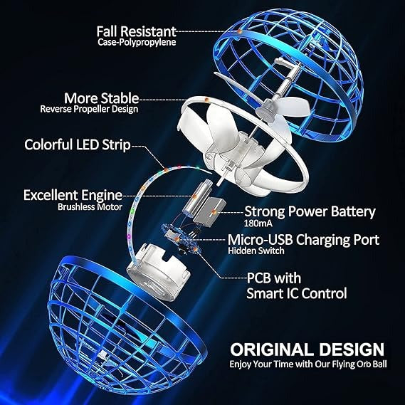 Flying Orb Ball Toy – LED Hover Boomerang Spinner, Hand-Controlled Drone Ball for Indoor & Outdoor Fun