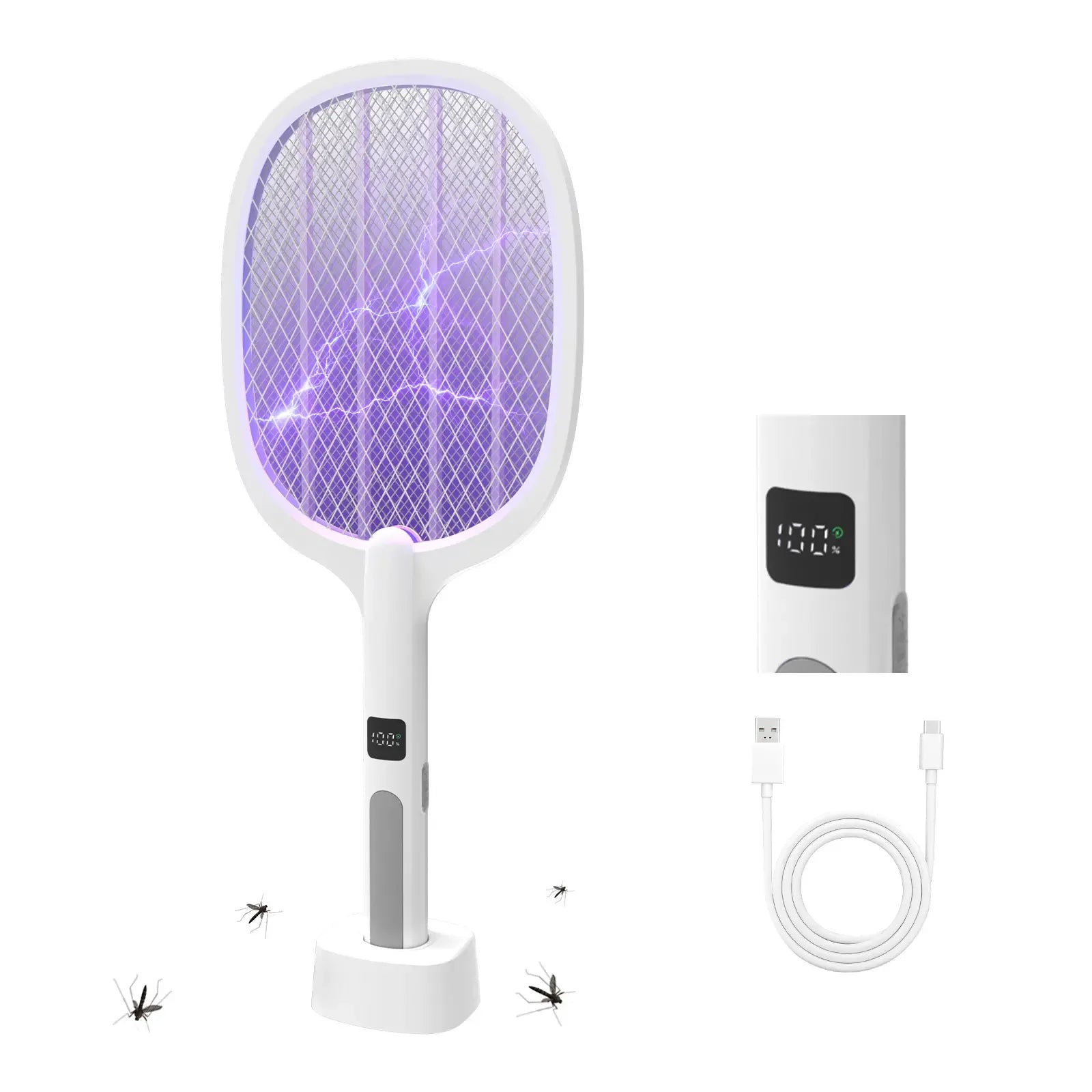 Handheld Rechargeable Bug Zapper Racket | Portable Electric Fly Swatter with UV Light