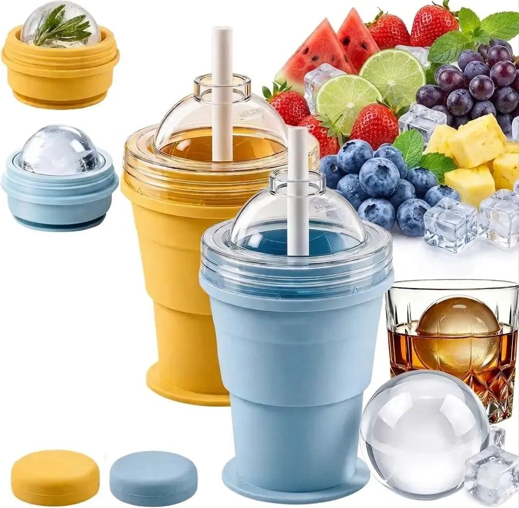 2-in-1 Silicone Ice Cup | Foldable Portable Cooling Drink Cup