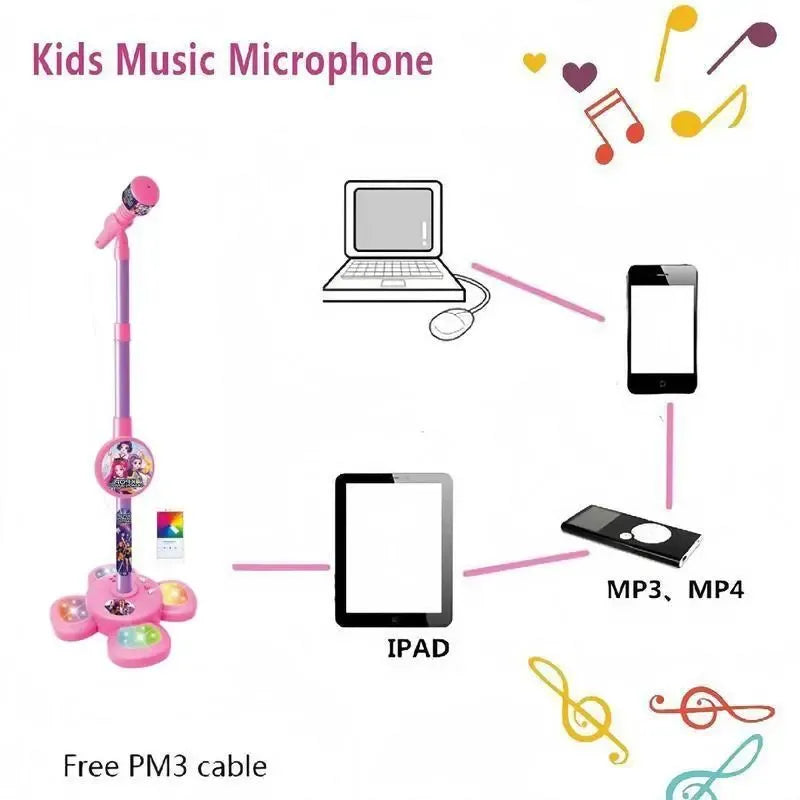 Kids Karaoke Microphone Stand – Singing Machine with Lights & Music for Home Performance