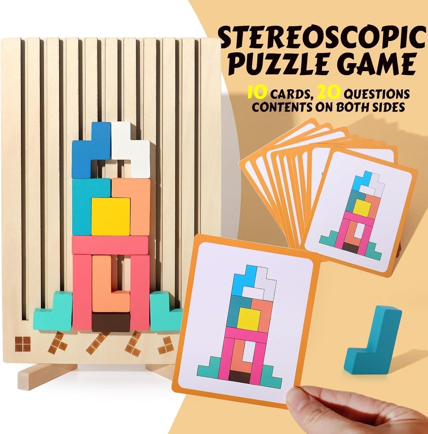 Wooden Geometric Block Puzzle Set – Educational Shape Stacking Brain Game for Kids