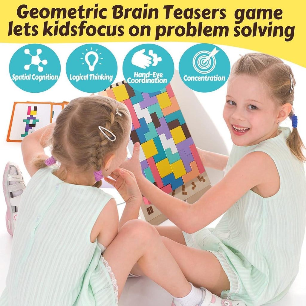 Wooden Geometric Block Puzzle Set – Educational Shape Stacking Brain Game for Kids
