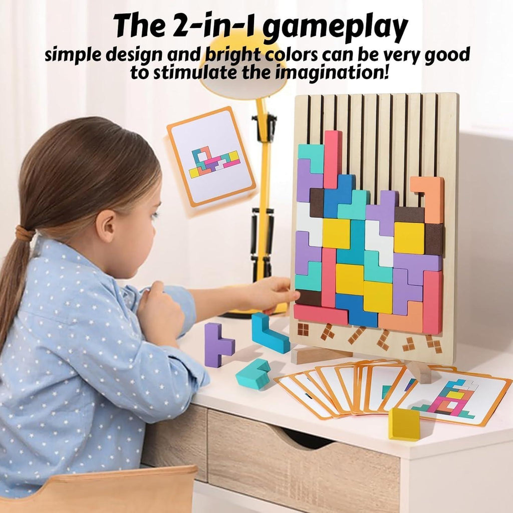 Wooden Geometric Block Puzzle Set – Educational Shape Stacking Brain Game for Kids
