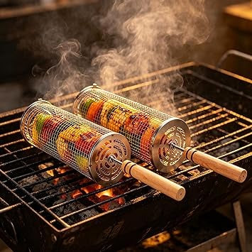 2pcs Rotating Grill Basket | Stainless Steel BBQ Grilling Basket