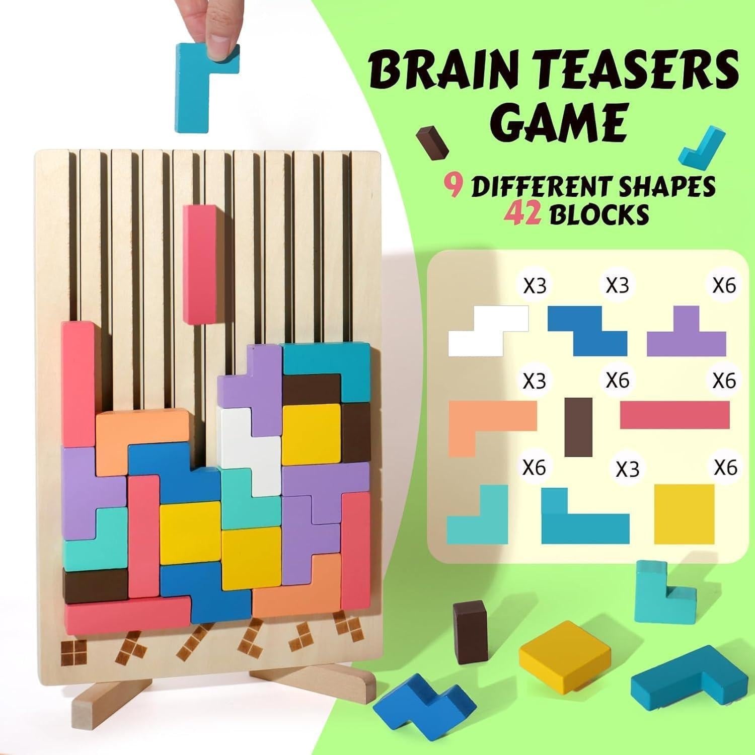 Wooden Geometric Block Puzzle Set – Educational Shape Stacking Brain Game for Kids