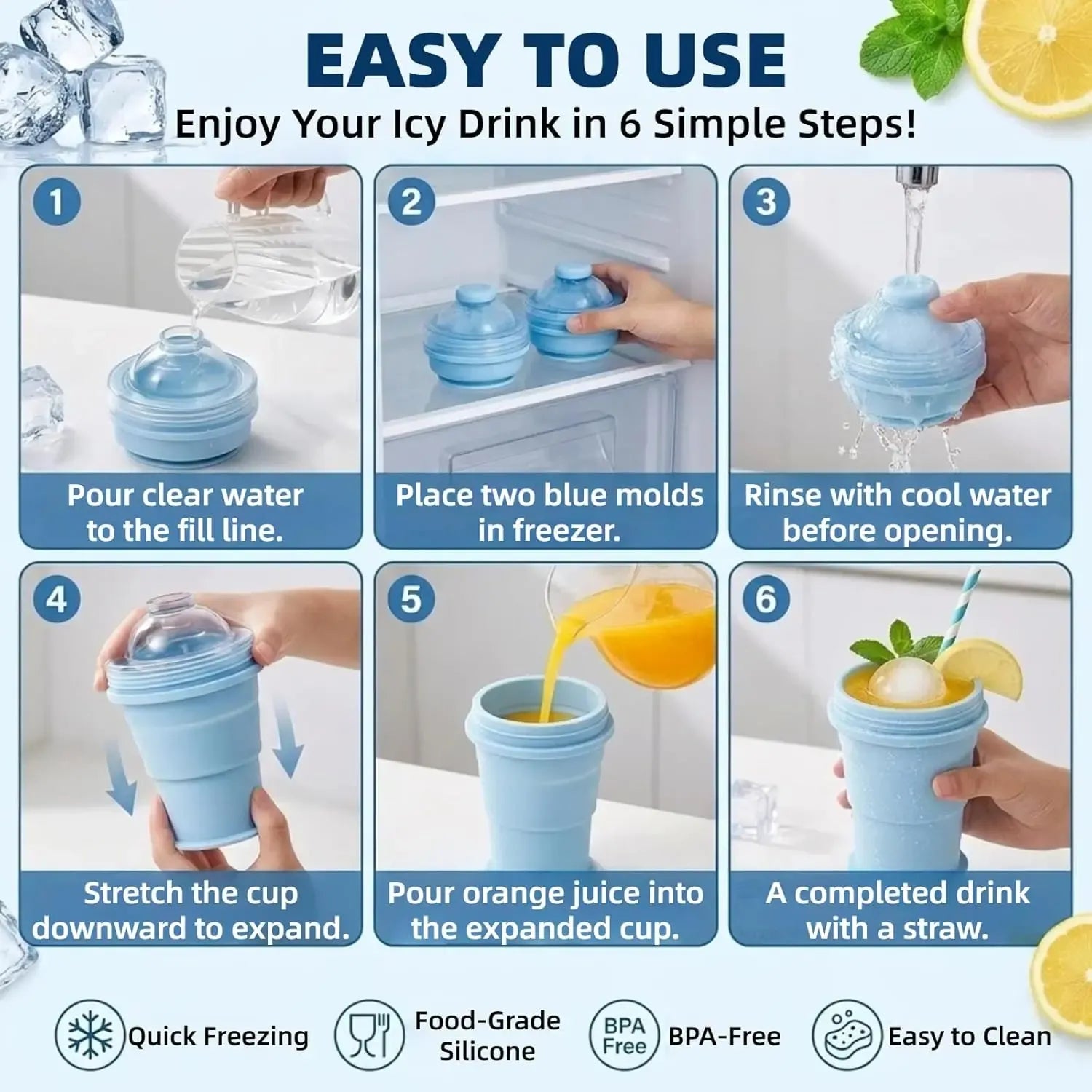 2-in-1 Silicone Ice Cup | Foldable Portable Cooling Drink Cup