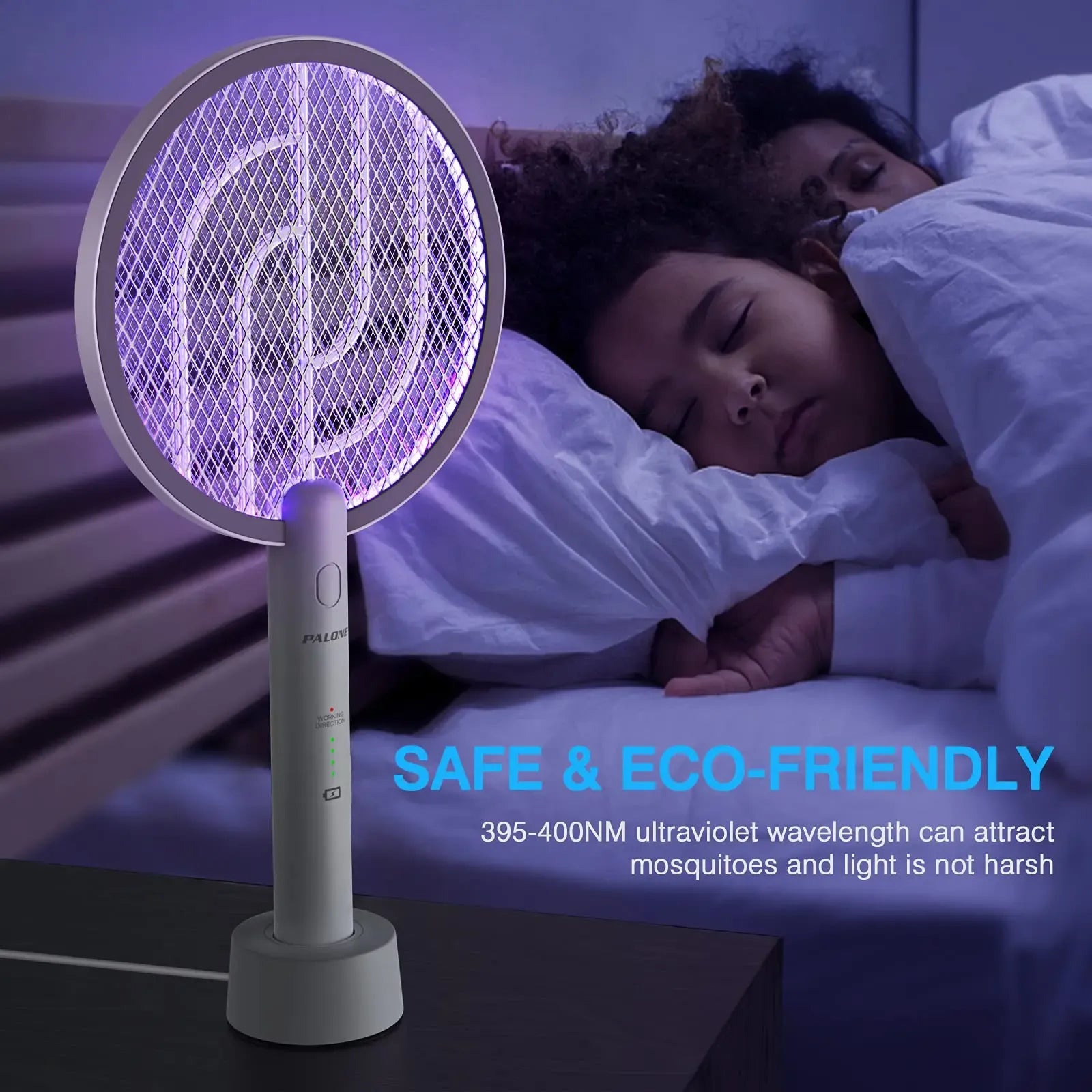 Handheld Rechargeable Bug Zapper Racket | Portable Electric Fly Swatter with UV Light