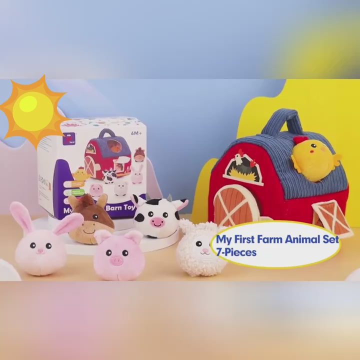 7pcs Farm Playset, Includes 6 Plush Animal Barn Animals